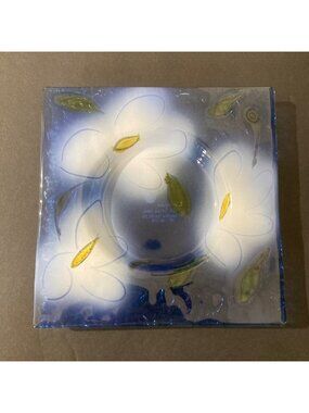 L'oiseau de Bois Art Glass Blue Floral Trinket Dish
